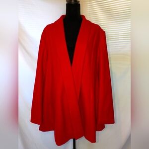 Red Wool-Blend Shawl Collar Blazer – Women’s Large Open Front Coat